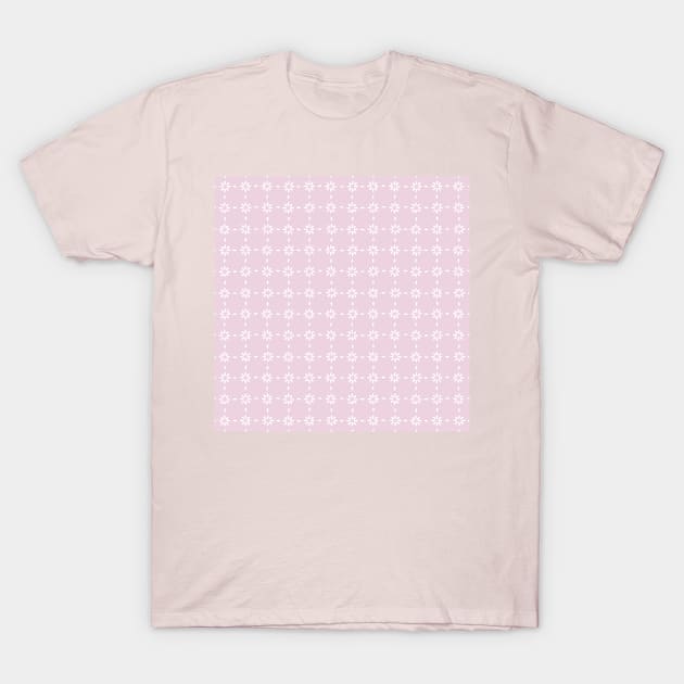 White tiny flowers stitches on pink T-Shirt by marufemia